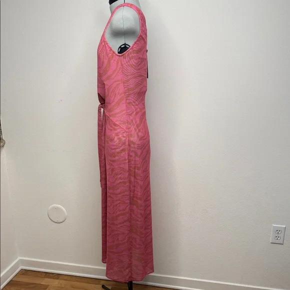 Vix Paula Hermanny Diani Kiana Maxi Cover Up Dress Pink Tiger Print NWT Size S - Picture 9 of 10